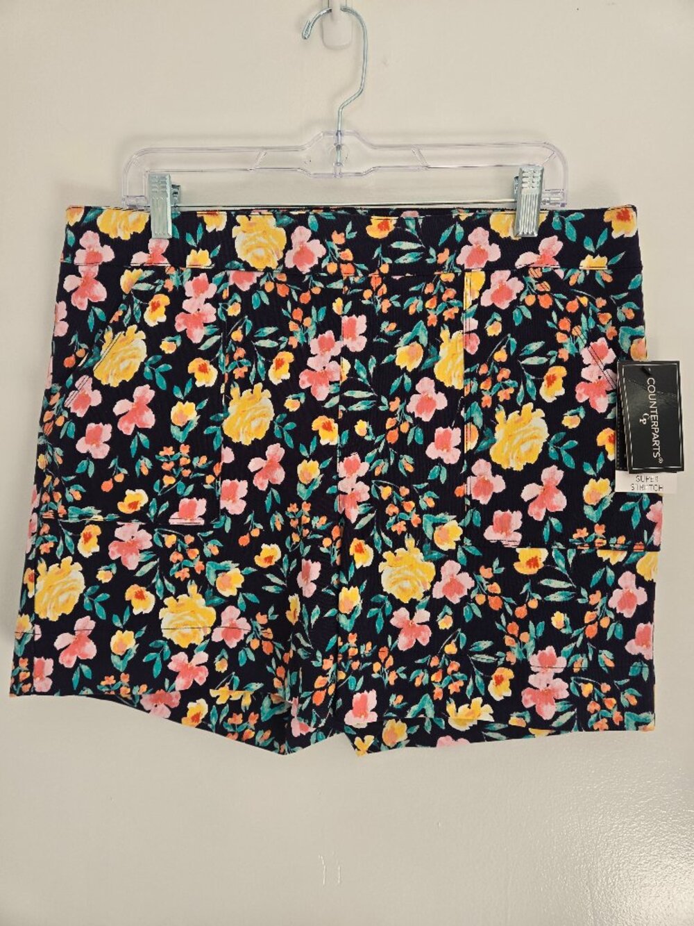 Counterparts Navy Floral Pull-On Super Stretch Shorts Petite 16P NWT
